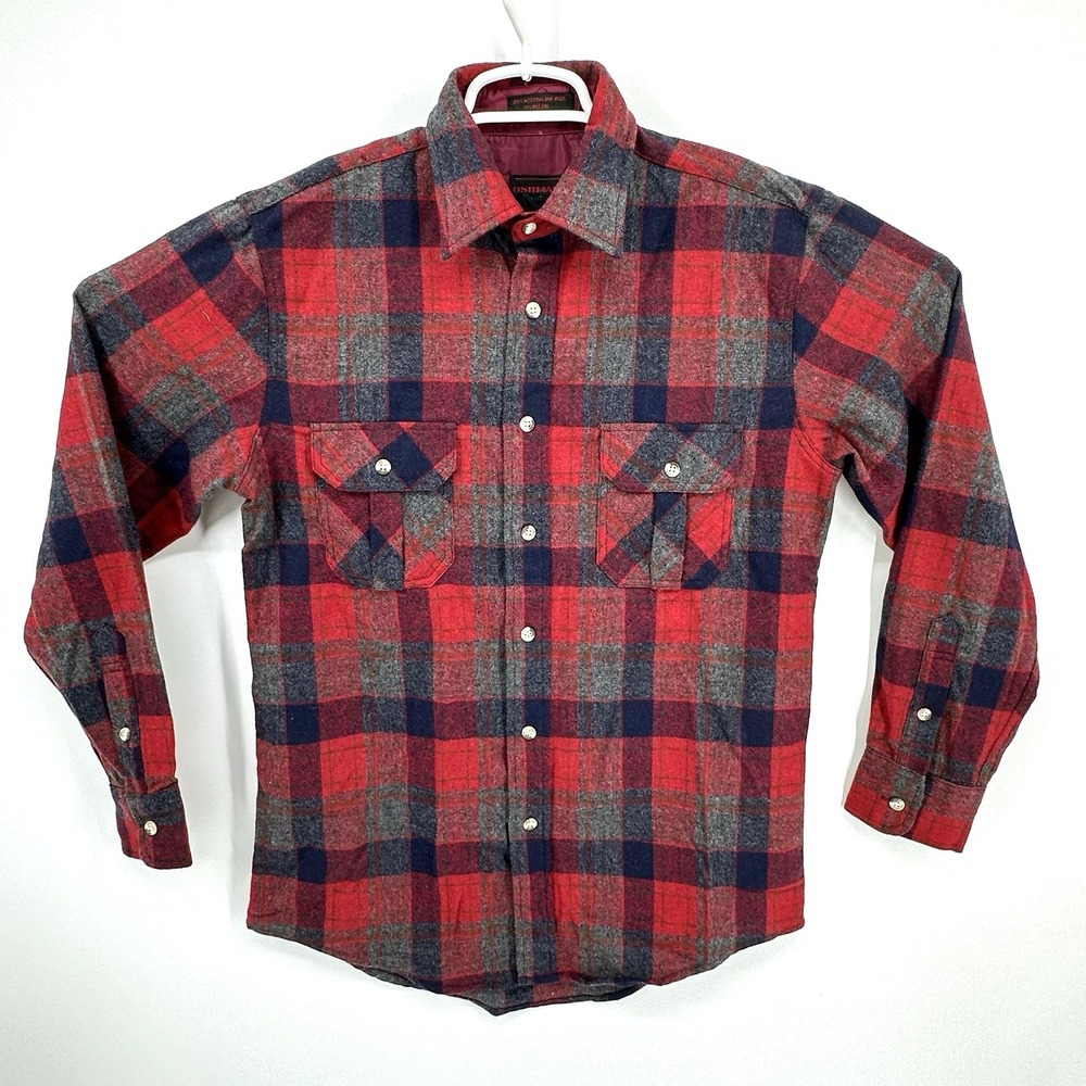 Vintage Oshmans Sportswear Wool/Nylon Plaid Flannel Button-Up Shirt Mens Size M